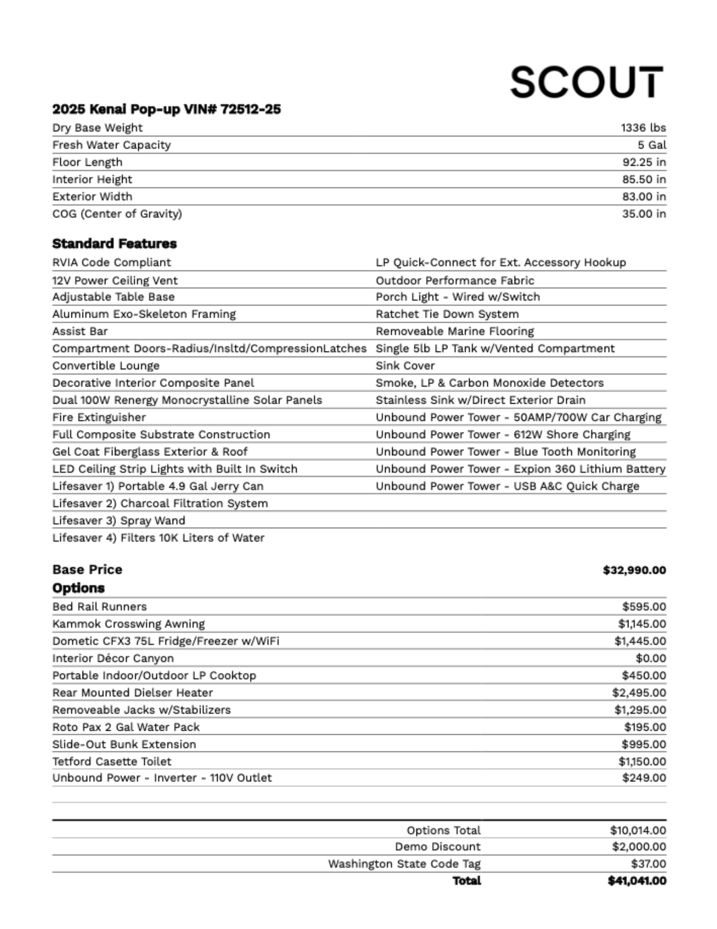 *SOLD* 2025 Scout Kenai Pop-Up – Demo Unit (VIN# 72512)