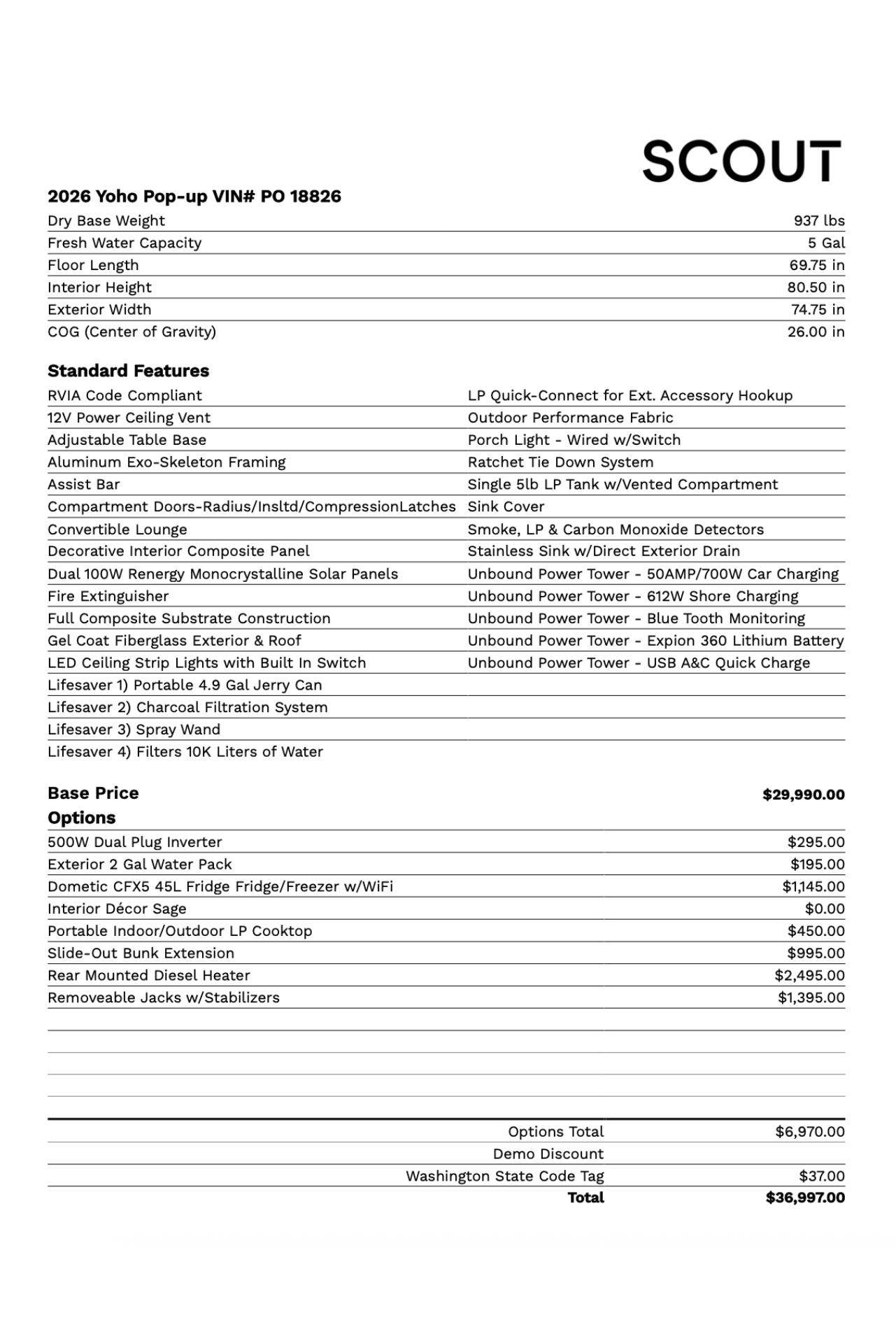 2025 Scout Yoho Pop-Up – Demo Unit (VIN# 72193)